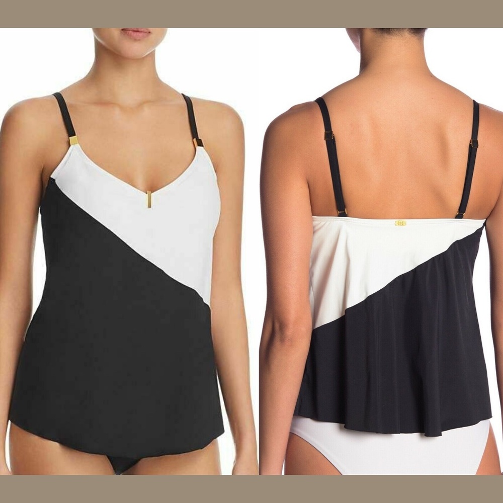 NEW $138 Amoressa Domino Lauren Tankini Top in Black/White [SZ 6 US ]‎